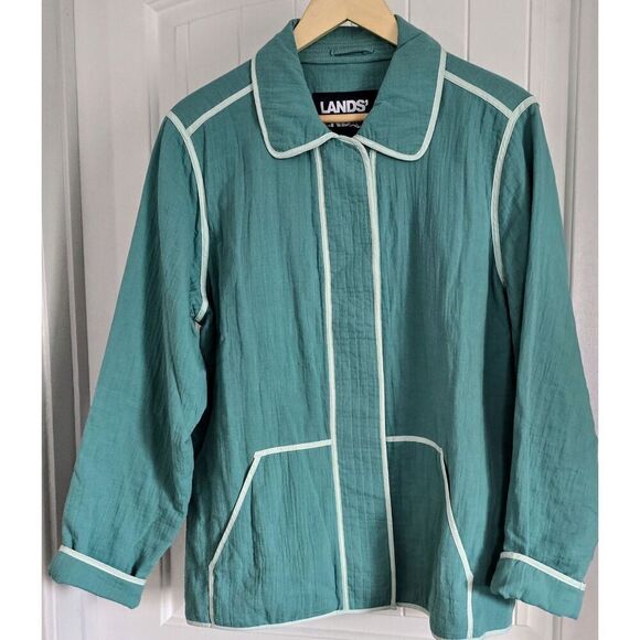Lands End Women's Size Large Gauze Textured Cotton Jacket Teal Shadow Spring - Picture 1 of 7